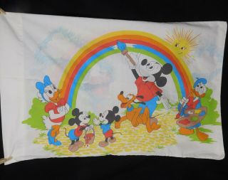Walt Disney Mickey Mouse Donald Duck Pluto Rainbow Standrd Pillowcase Vintage