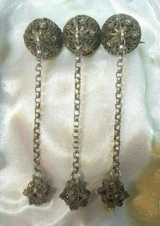 Antique Victorian Etruscan Cannetille Wire Work Sterling Dangle Pin