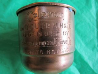 Vintage Coleman Fuel Copper No.  0 Funnel Filter Coleman Lamp And Stove Wichita K