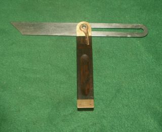 Fine Showy Antique Stanley Sweetheart T - Bevel Square Rosewood And Brass Inv Gs60