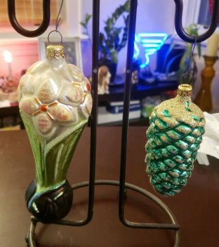 Vintage Christmas Ornaments.  W Germany Pine Cone.  Narcissus Paperwhite