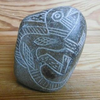 Antique Natural Stone Engraved Lizard Aztec Nazca Maya Figure