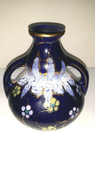 Vintage Gouda Regina Holland 2 Handled Art Pottery Vase