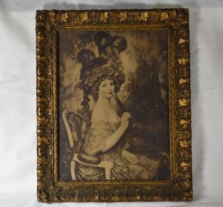 Vintage Framed Boudoir Print " Lady With Fan " By Fainey - - 2627