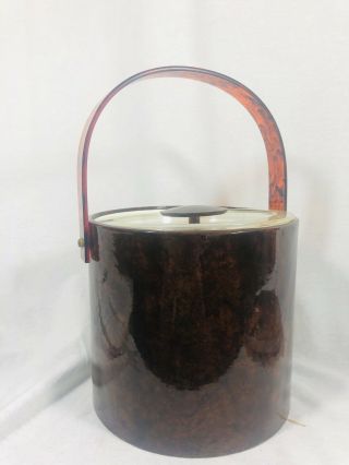 Vtg Mid Century Modern Georges Briard Tortoise Shell Acrylic & Vinyl Ice Bucket