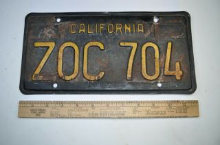 Vintage 1963 California License Plate - Black And Yellow - Zoc 704