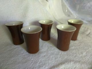 Vtg Set Of 5 Hall China Brown Chocolate Mugs / Cups White Inside Marked 342 91