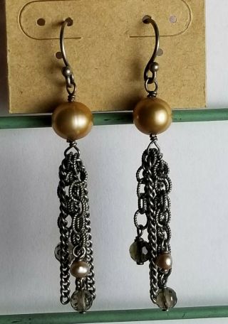 Vintage Silpada Sterling Silver Earrings Pierced Hook Back Pearl,  Chains,  Quartz
