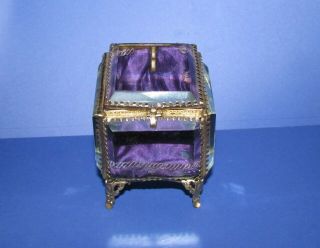 Antique Victorian Brass & Glass Pocket Watch Case Box Hinged Top
