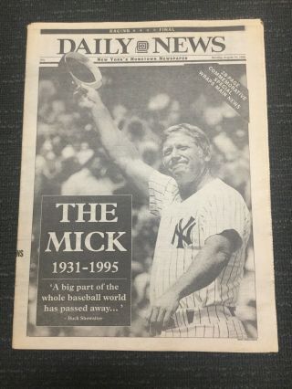 Mickey Mantle Death - Yankees - Baseball - 1995 York Daily News Newspaper
