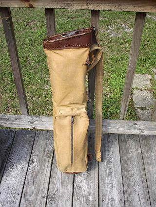 Antique Canvas And Leather Golf Bag - Complete - No Holes