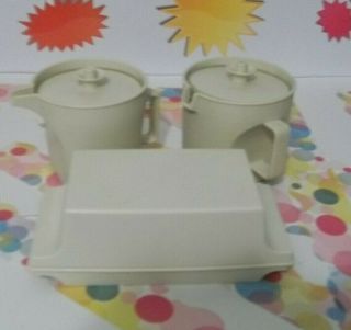 Vintage Tupperware Creamer And Sugar Bowl Set Almond With Butter Dish