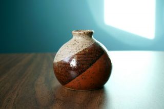 Studio Pottery Vase Weed Pot Mcm Vintage Red Orange Mid Century Modern