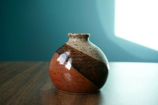 Studio Pottery Vase Weed Pot MCM Vintage Red Orange Mid Century Modern 2
