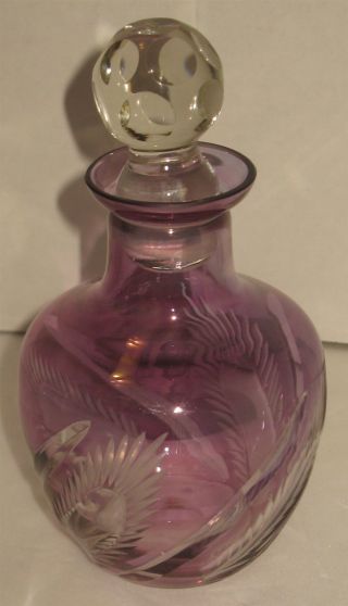 Vintage Mid - Century Amethyst Purple Cut Glass Decanter Bottle