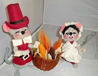 Vintage Annalee Felt Pilgrims Mouse Mice Harvest Autumn Fall Thanksgiving 2