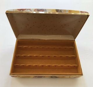 Vintage Earring Jewelry Box Case Hard Shell Yellow Floral Hinged Travel