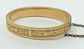 C.  1880 Antique Victorian Gold Filled Hinged Bangle Bracelet - Engraved