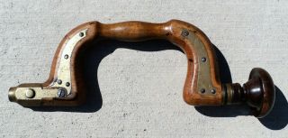 Antique Wood And Brass Bit Brace Hand Drill,  Carpenter Wooden Hand Tool
