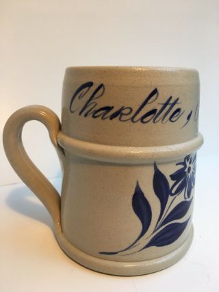 Williamsburg Pottery Mug Cup Salt Glaze Cobalt Blue Leaf 1987 Charlotte,  Nc Vtg