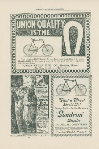1890s Union Cycle Mfg.  Ad Early Bicycle Quality Is The Magnet Biking,  Gendron