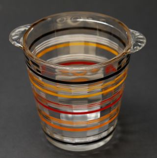 Mcm Vintage Glass Ice Bucket Barware Striped Ribbed Red Yellow Retro