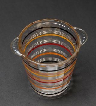 MCM Vintage Glass Ice Bucket Barware Striped Ribbed Red Yellow Retro 2