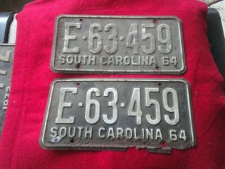 Pair 1964 South Carolina Sc License Plates Tag E - 63 - 459