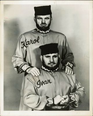 1955 Press Photo Pro Wrestling Promo Photo Tag Team Karol And Ivan Kalmikoff
