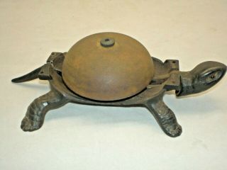 Antique Cast Iron Turtle Hotel Desk Bell Wind Up