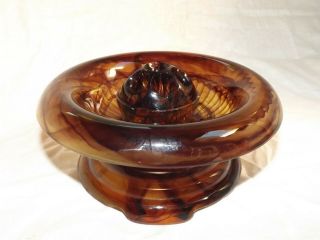 Antique Art Deco 3 Piece Davidson Cloud Glass Amber Float 7 " W Bowl & Frog & Base