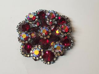 Vintage Red Brooch Pin Colored Rhinestones Antique Collectible Jewelry