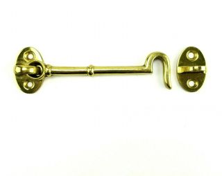 Vintage Brass Edge Latch Bolt Gate Window Door Cabinet Hook & Eye Hardware 5.  75 "