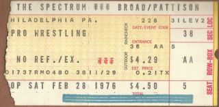 Wwf/wwe Ticket Stub 2/26/1976 The Spectrum Bruno Sammartino Vs Ivan Koloff