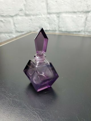 Vintage Fancy Cut Amethyst Purple Glass Perfume Bottle With Stopper