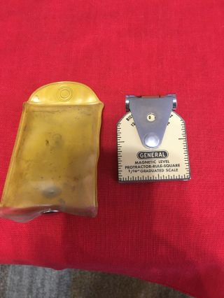 Vintage General Magnetic Level Protractor Rule Square With Pouch 1/16” Scale