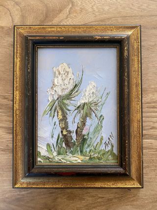 Vintage Small Wood Frame Signed Thor Iv Thorn Oil Painting Gold Painted Flower