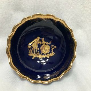 Vintage Limoges France Cobalt Blue with Gold Pin Dish Ring Bowl Fragonard Love 2