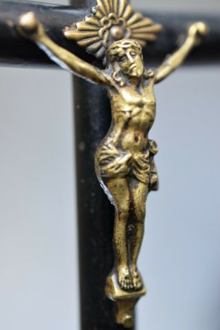 ⭐ Antique Religious Cross On The Base - Crucifix,  Bronze Christ/skull Bone,  19th C