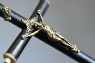 ⭐ antique religious cross on the base - crucifix,  bronze Christ/skull bone,  19th C 3