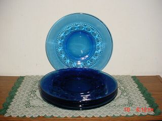 4 - Pc Indiana Glass Cobalt Blue " Kings Crown " Lrg 10 3/8 " Dinner Plates/free Ship