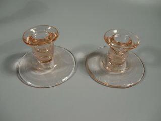 2 Vintage Pink Glass Candle Holders Sticks