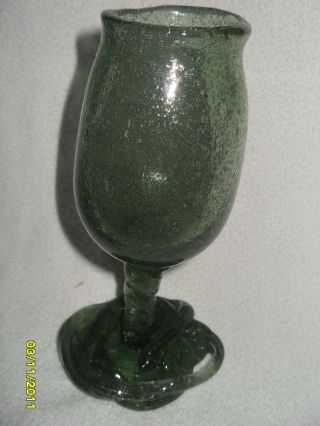 Large Antique Hand Blown 9 " Gobblet Dark Green Color