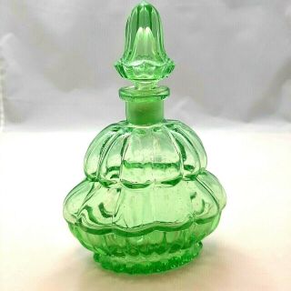 Vintage Clear Green Glass Bottle Decanter With Stopper Tapered