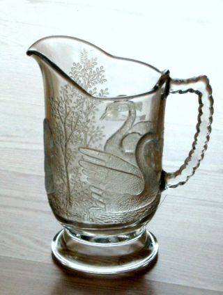 Eapg Clear Glass Paneled Swan Antique Large Water Pitcher Unknown Maker