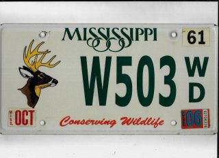 Mississippi 2006 License Plate " W503 " Conserving Wildlife