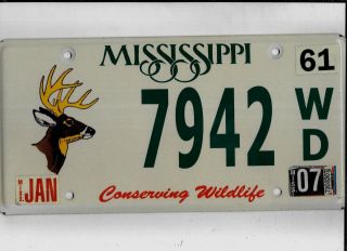 Mississippi 2007 License Plate " 7942 " Conserving Wildlife