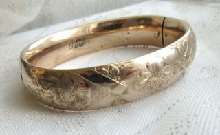 Antique Victorian Engraved Floral Rose - Gold Filled Hinge Bracelet Cb Co.