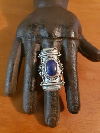 Vintage Antique Sterling Silver Unique Design Lapis Lazuli Stone Ring Sz 8