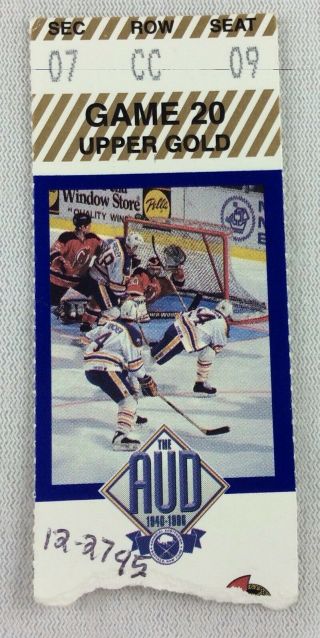 Nhl 1995 12/27 Ottawa Senators At Buffalo Sabres Ticket Stub - Ted Drury 2 Goals